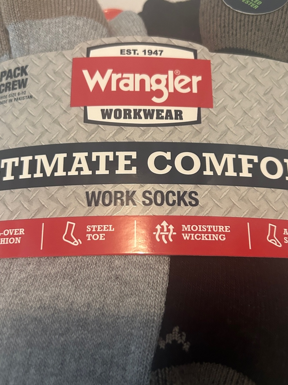 Wrangler Workwear Ultimate Comfort Steel Toe Crew Socks 6 Pack NWT Size 6-12 - Picture 4 of 5